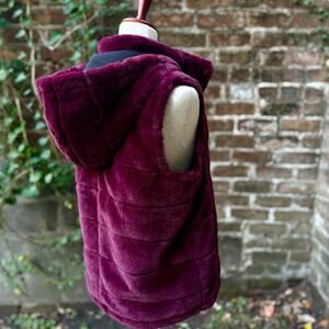 NWOT Burgundy Hooded Fur Vest